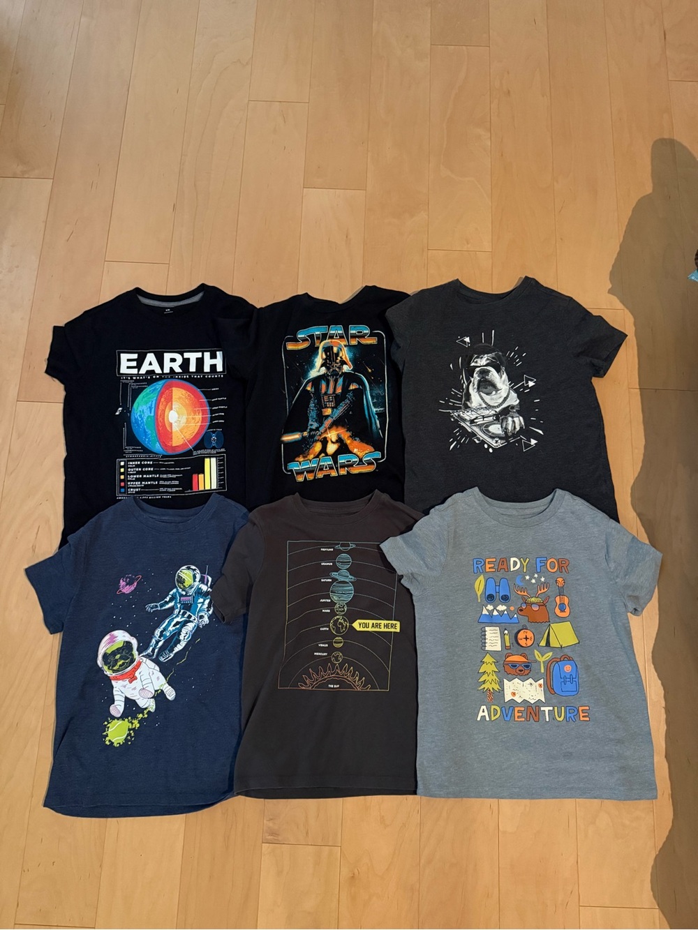 Kids Graphic Tee Bundle - Space & Adventure Prints in Black, Navy, Gray
